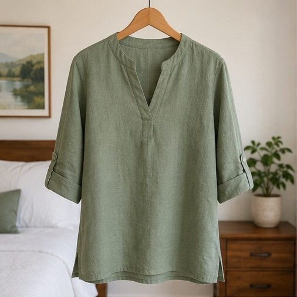 Sage Linen Notch Neck Blouse